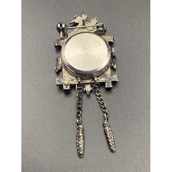 Vintage Watch Brooch/Pendant Lind Silver Tone Marcasite Cuckoo Clock Quartz 2.5" - Picture 5 of 7
